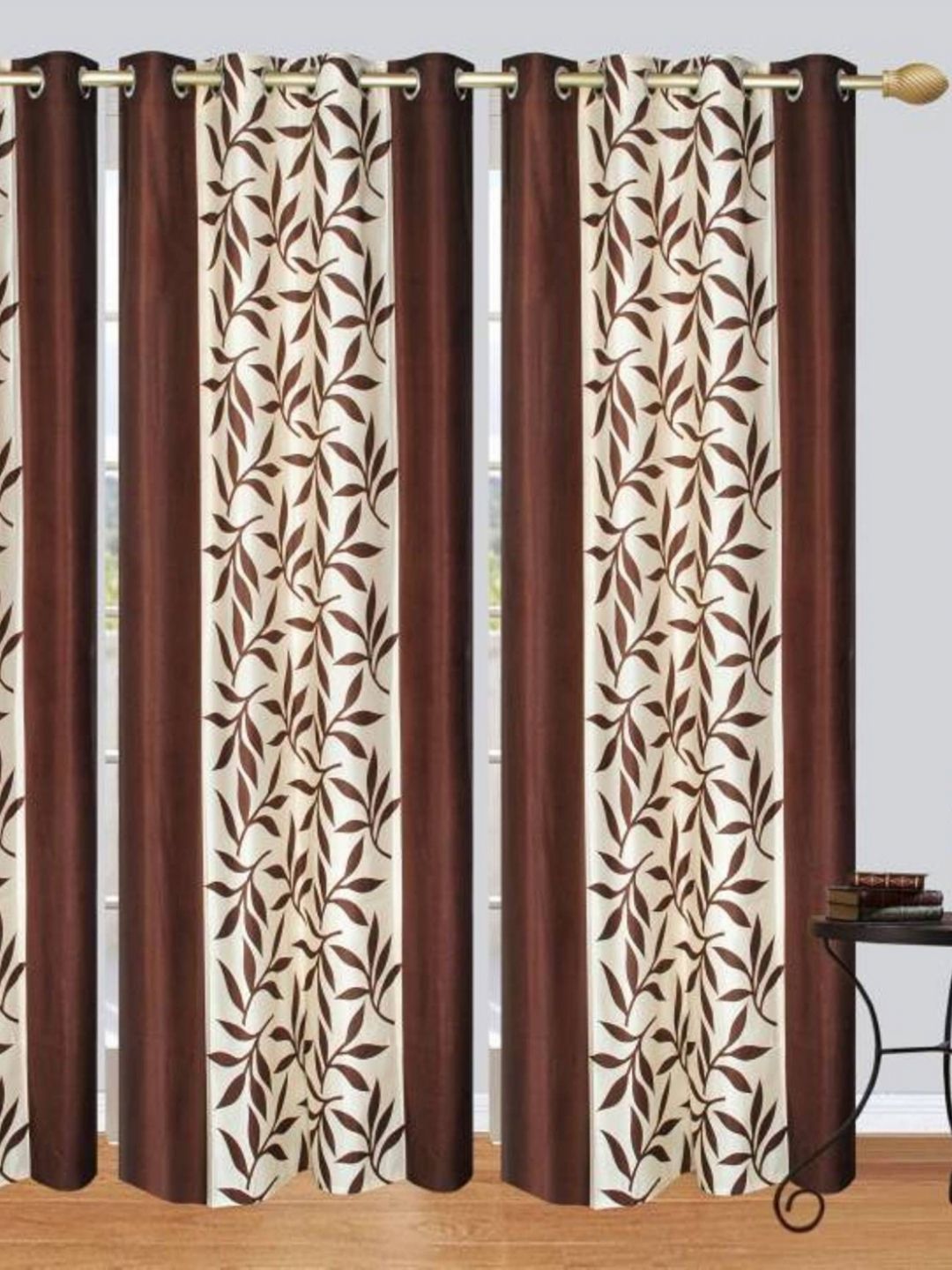 BELLA TRUE Brown & White 3 Pieces Floral Window Curtains-picture-25