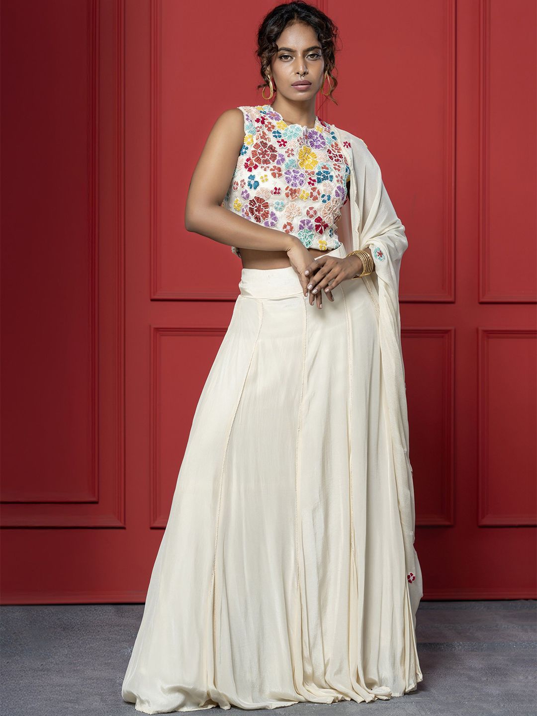 GloballyRonakRBafna Embellished Organza Unstiched Lehenga & Blouse With Dupatta-picture-24