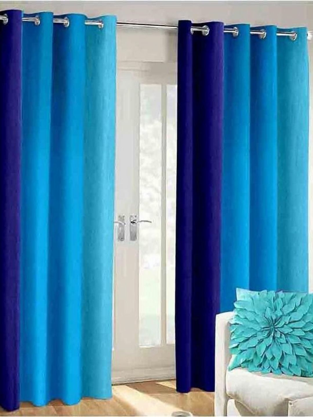 BELLA TRUE Blue & Turquoise Blue 2 Pieces Ombre Long Door Curtains-picture-11