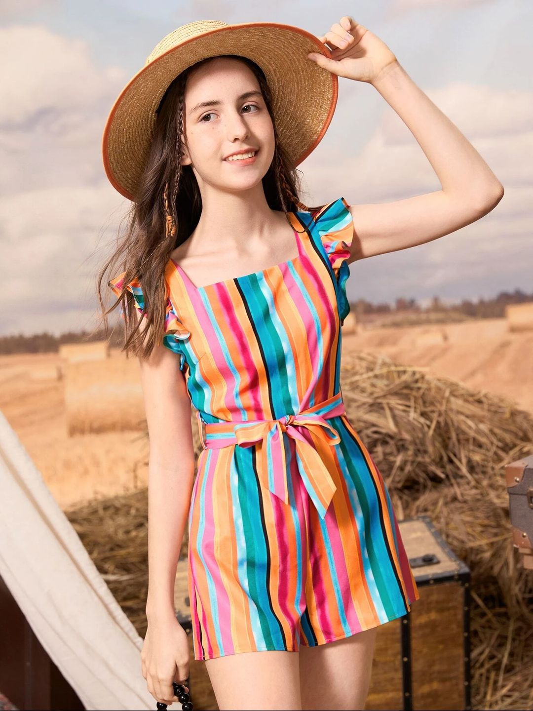 BAESD Girls Striped Square Neck Jumpsuit-picture-43