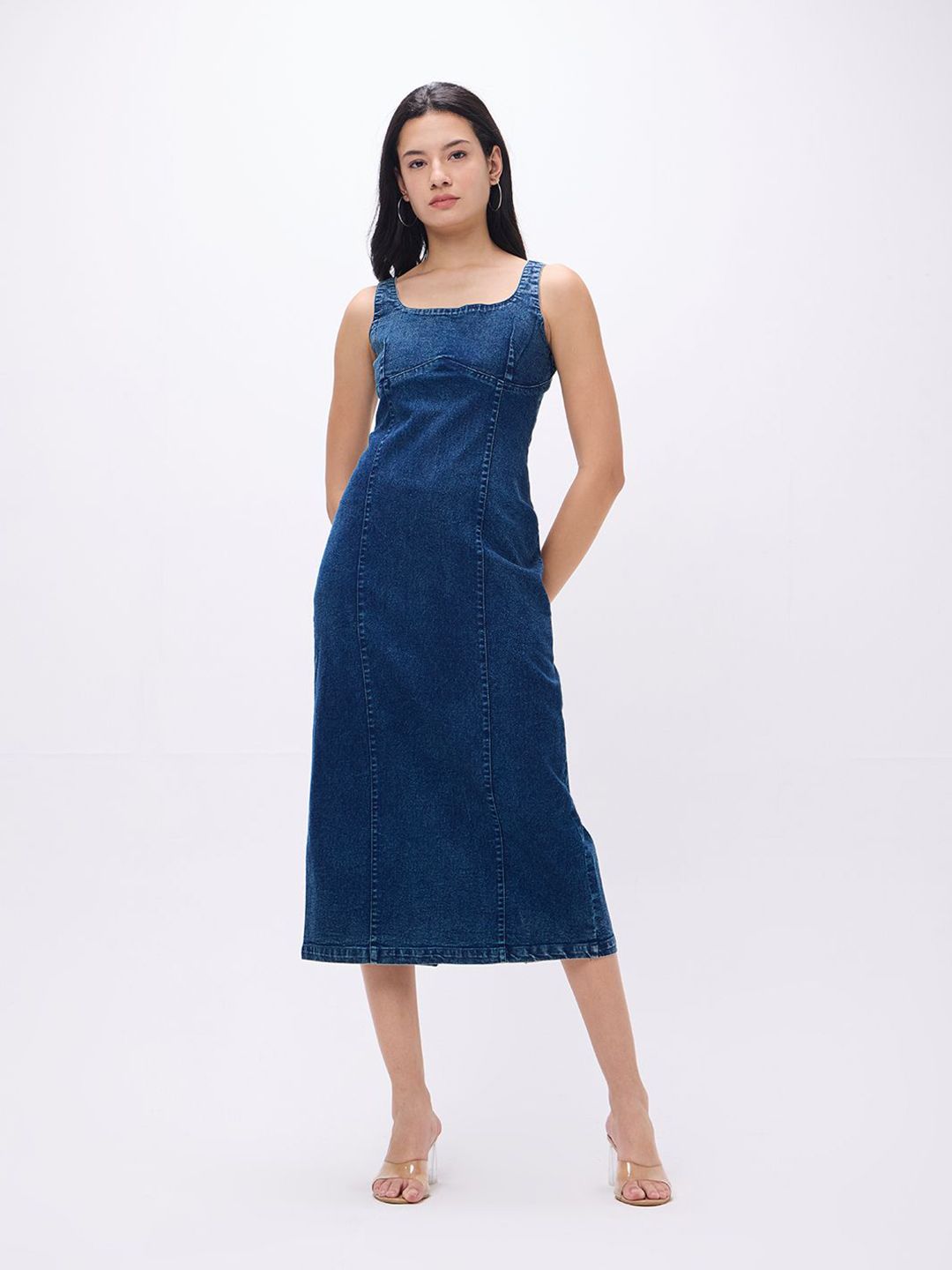 PUELLA Women Solid Square Neck Cotton Casual Dress