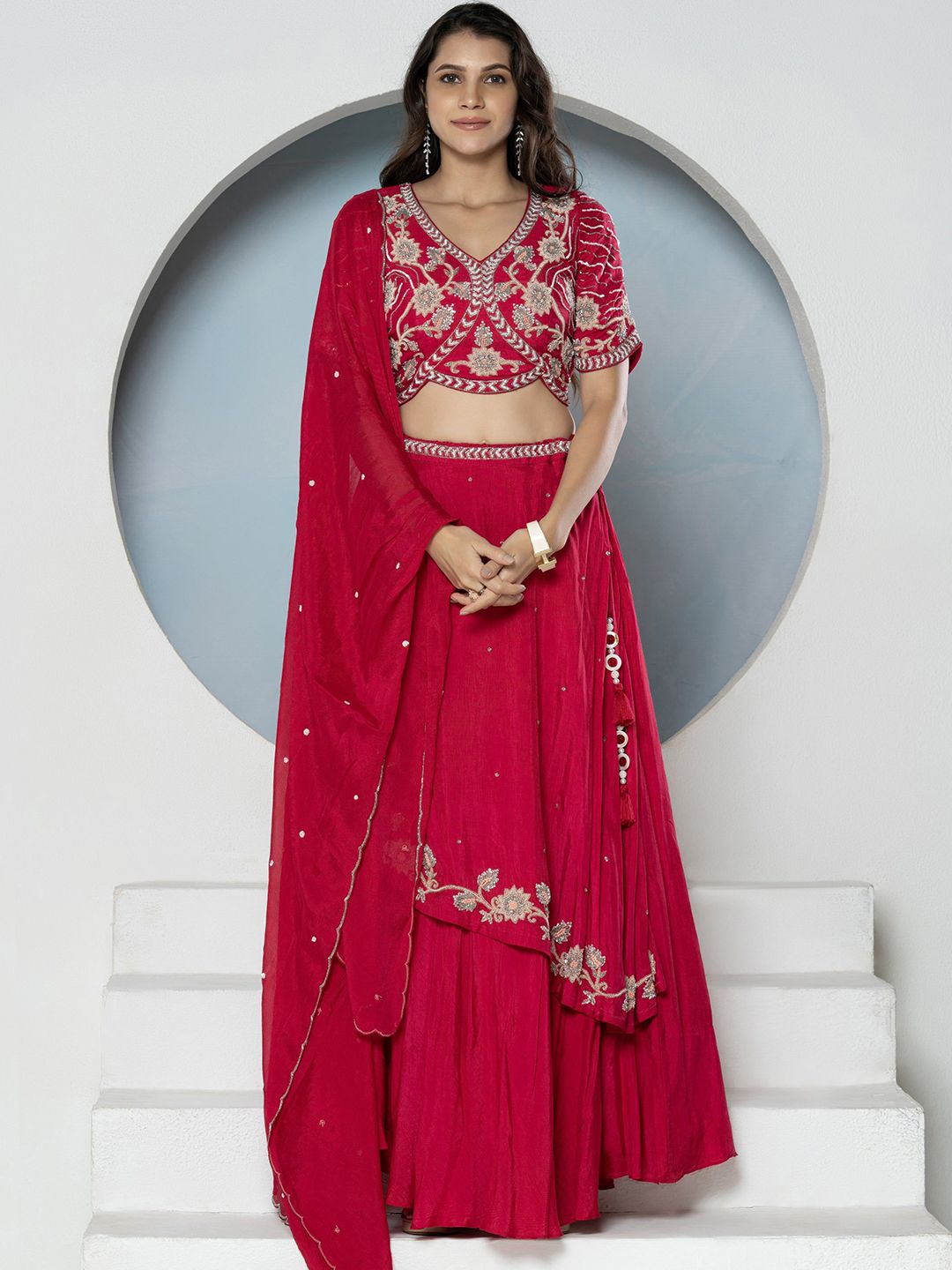 GloballyRonakRBafna Embroidered Ready to Wear Silk Lehenga & Blouse With Dupatta-picture-0