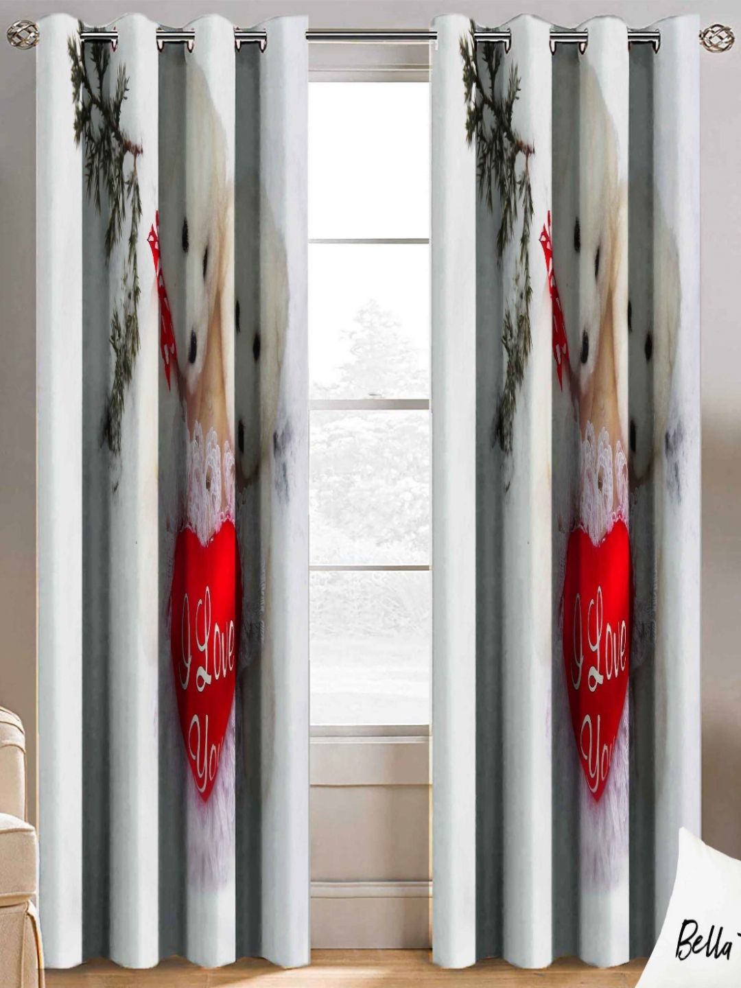 BELLA TRUE White & Red 2 Pieces Door Curtains-image-29