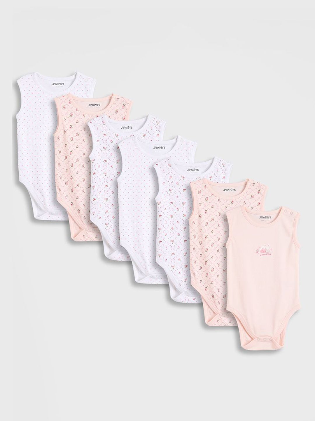 Juniors by Babyshop Infant Girls Pack Of 7 Printed Cotton Sleeveless Bodysuit-picture-41