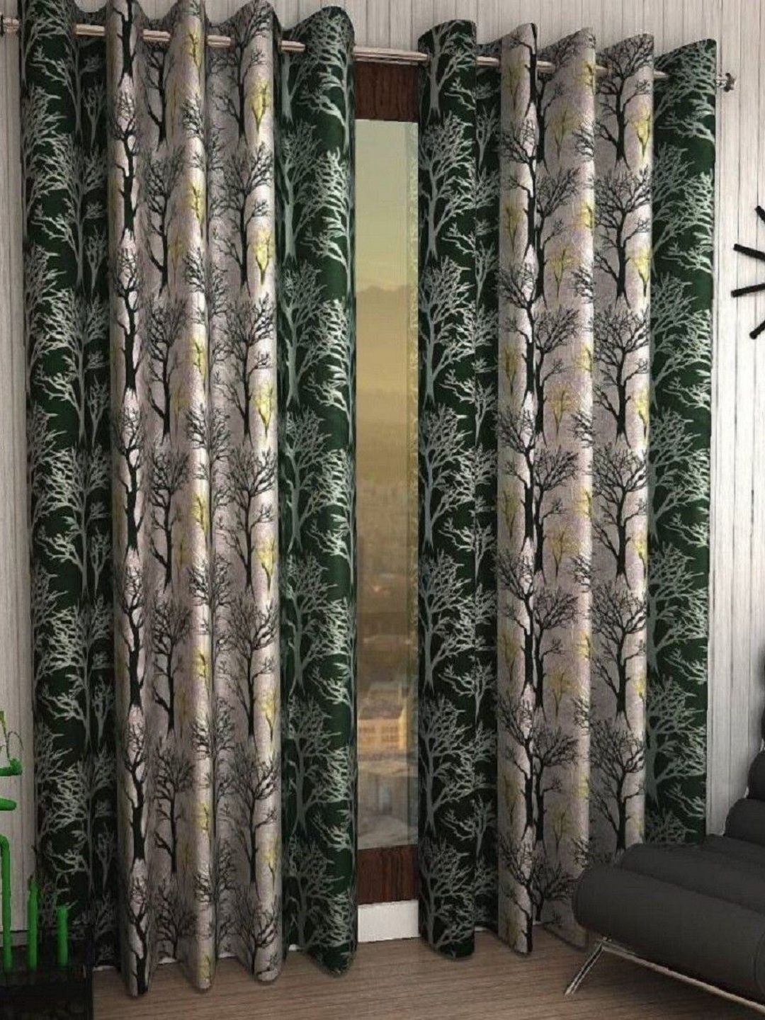 BELLA TRUE Green & Grey 2 Pieces Floral Printed Door Curtains-picture-29