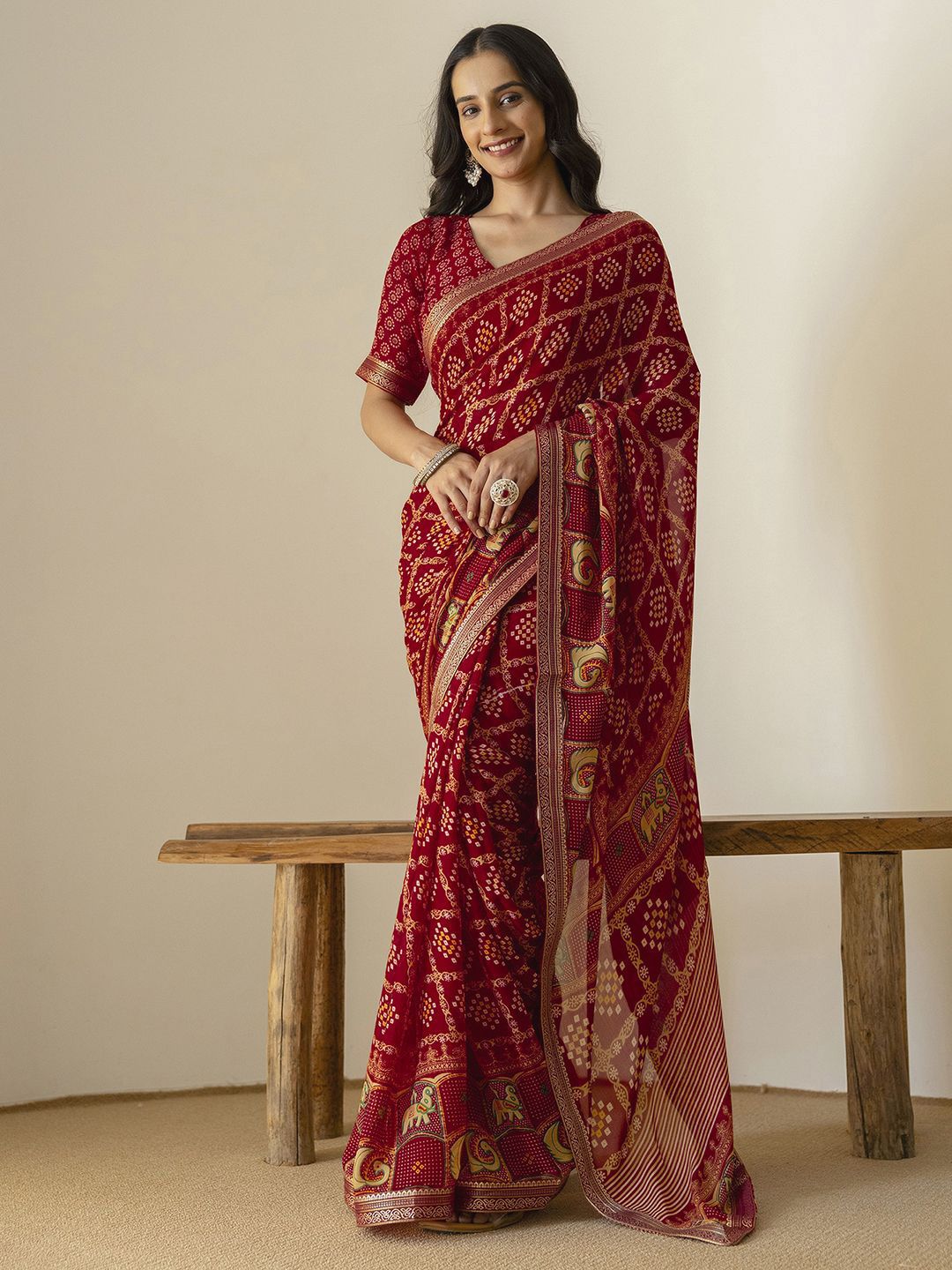 HERE&NOW Bandhani Printed Saree-picture-27