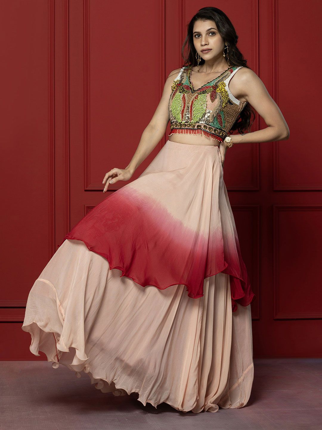 GloballyRonakRBafna Embroidered Beads And Stones Ready to Wear Organza Lehenga Choli-picture-46