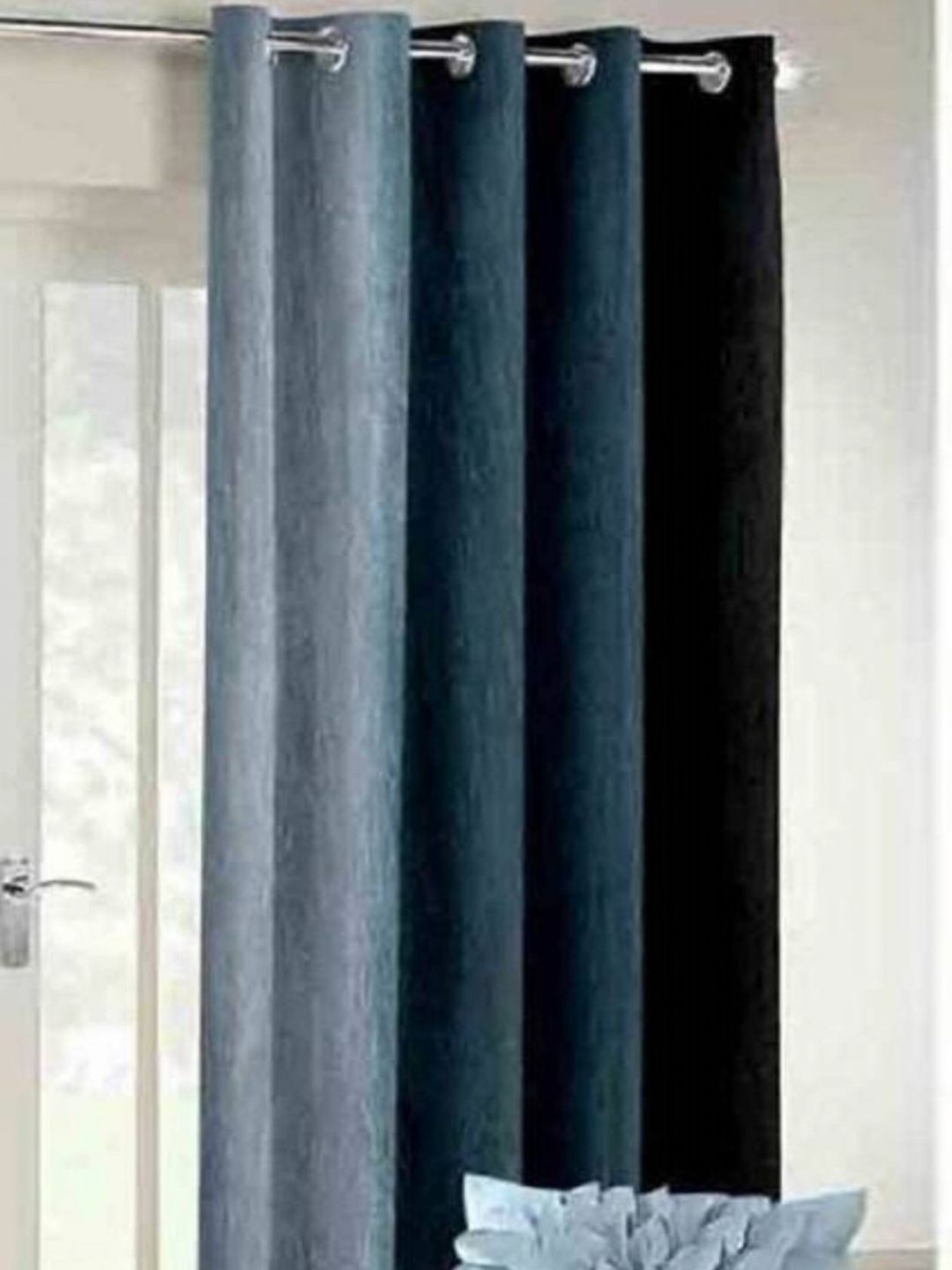 BELLA TRUE Black & Grey Colourblocked Eyelet Fitted Door Curtain-picture-10