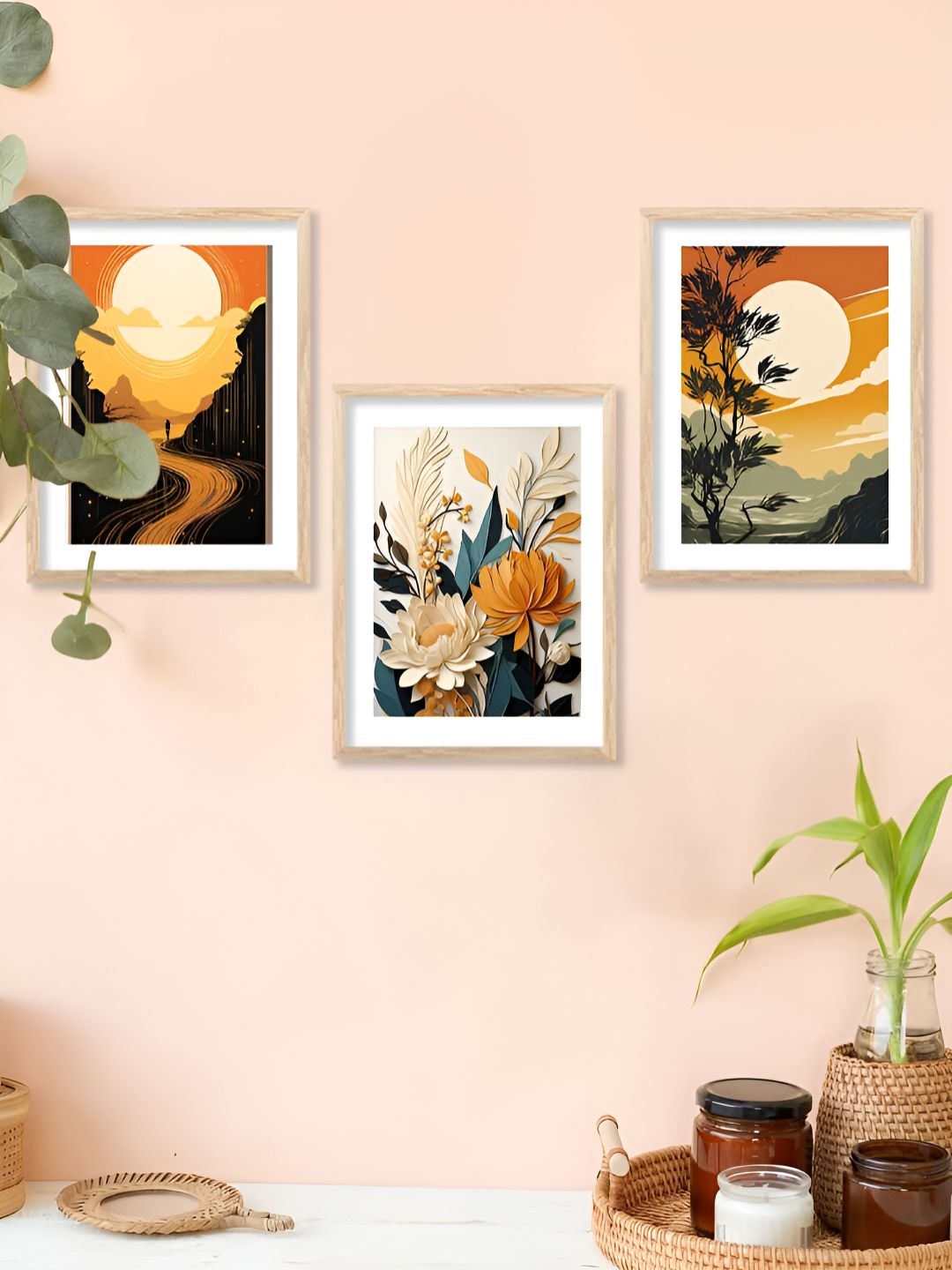 Kotart Brown & Orange 3 Pieces Modern Wooden Wall Arts-picture-21