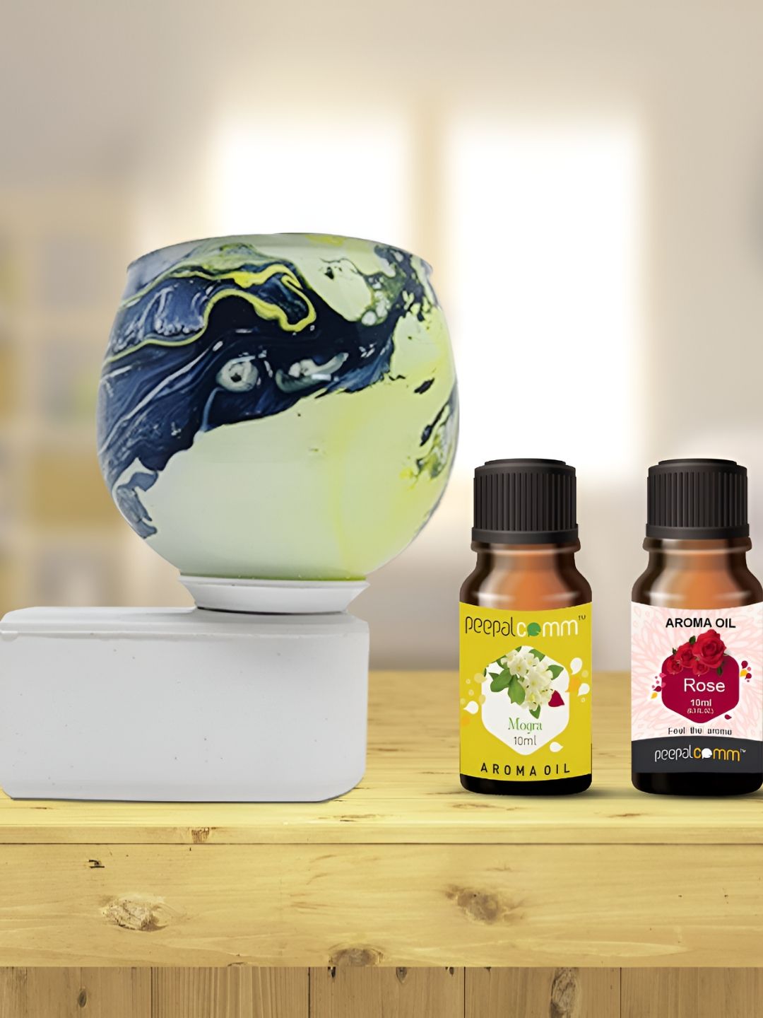 PEEPALCOMM 3Pc Green Printed Electric Aroma Oil Diffuser & Scented Oils 10 ml Each-image-5