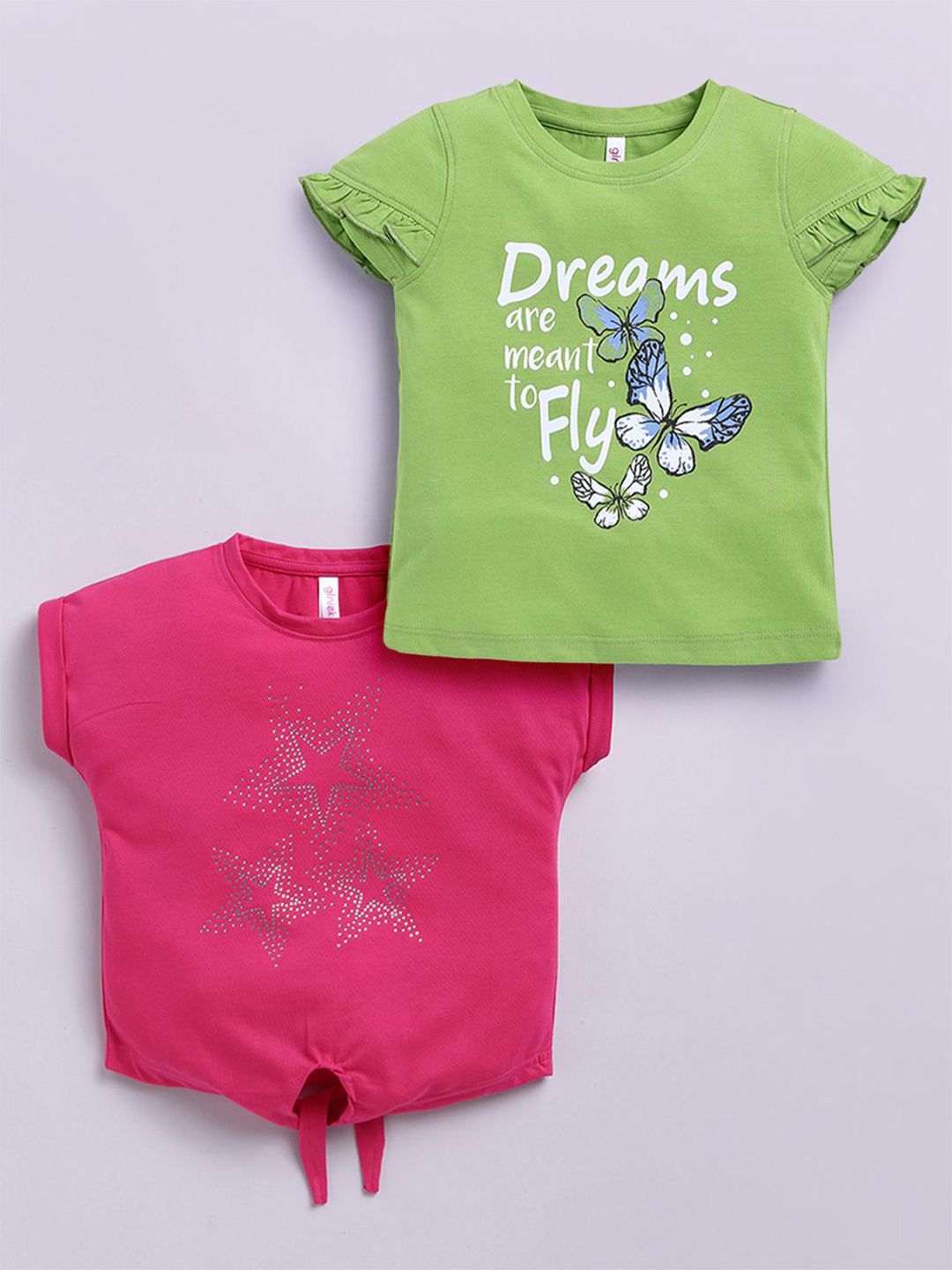 giniekids Girls Pack Of 2 Typography Printed Round Neck Cotton Top-picture-40