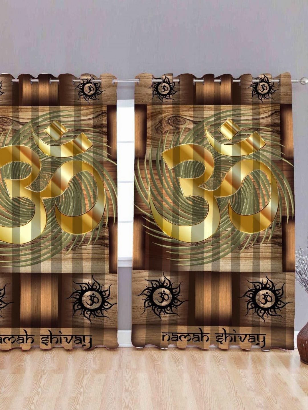 BELLA TRUE Brown & White 2 Pieces Ethnic Motifs Ripple Fold Door Curtains-picture-41