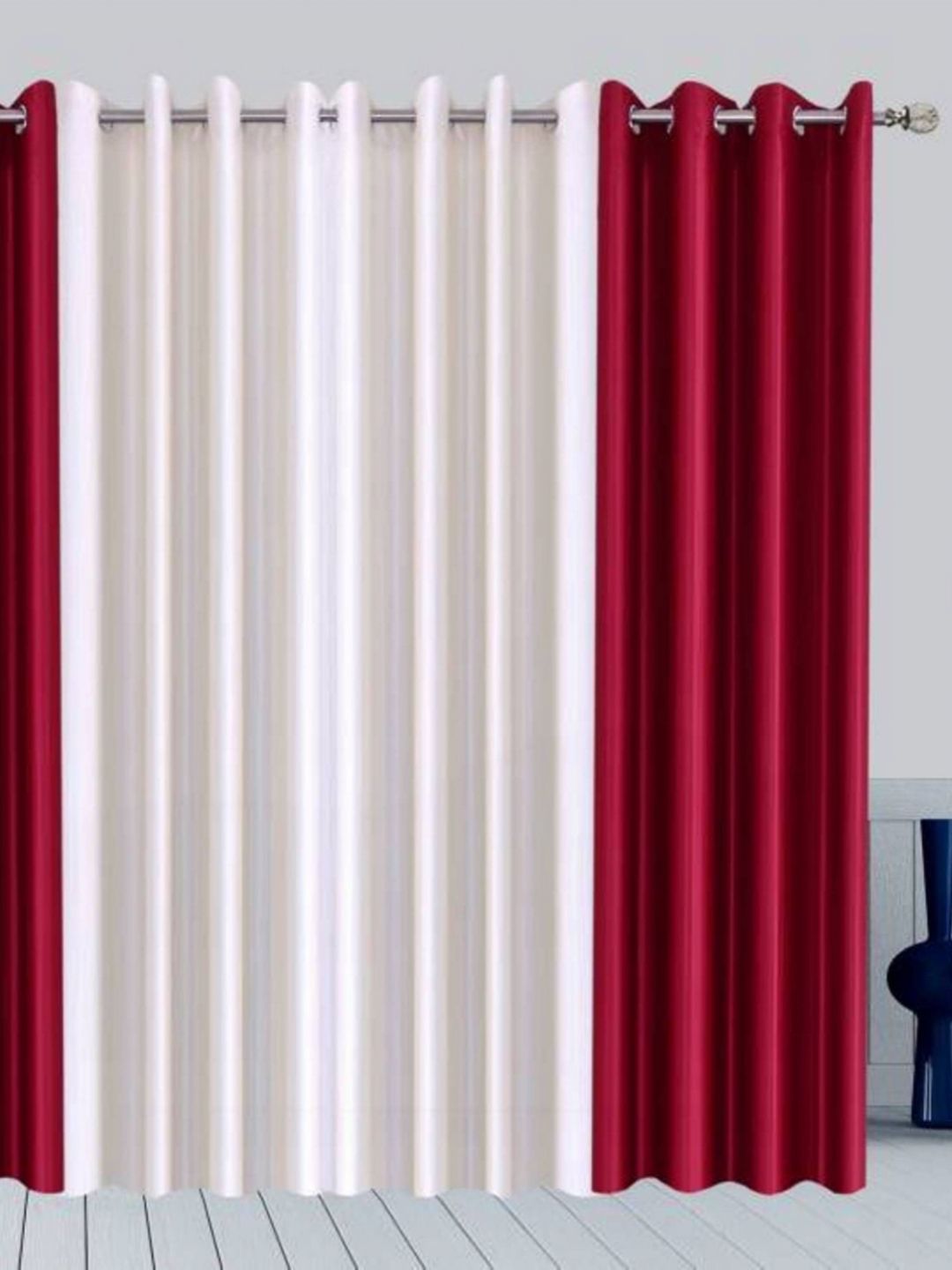 BELLA TRUE White & Maroon 4 Pieces Black Out Long Door Curtains-picture-16