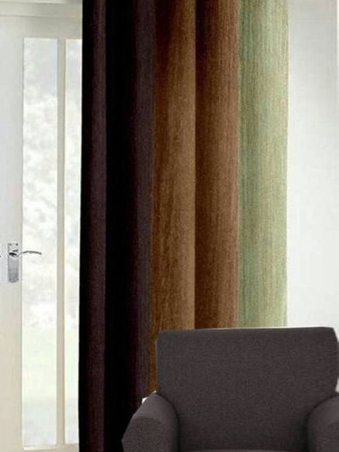 BELLA TRUE Brown & Green Colourblocked Door Curtain-picture-9