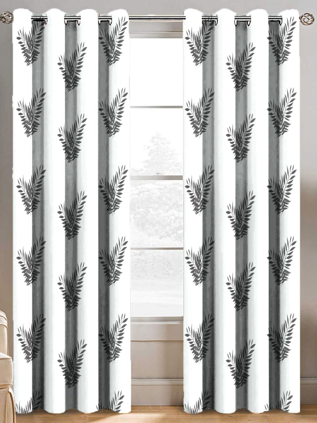 BELLA TRUE Black & White 2 Pieces Floral Printed Window Curtains-picture-41
