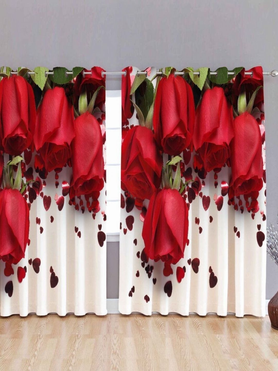 BELLA TRUE White And Pink 2 Pieces Floral Printed Regular Window Curtains-image-4