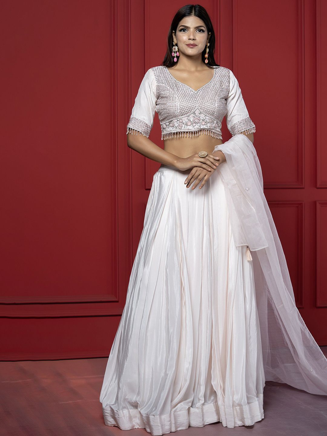 GloballyRonakRBafna Embellished Sequinned Made to Measure Lehenga & Blouse With Dupatta-image-21
