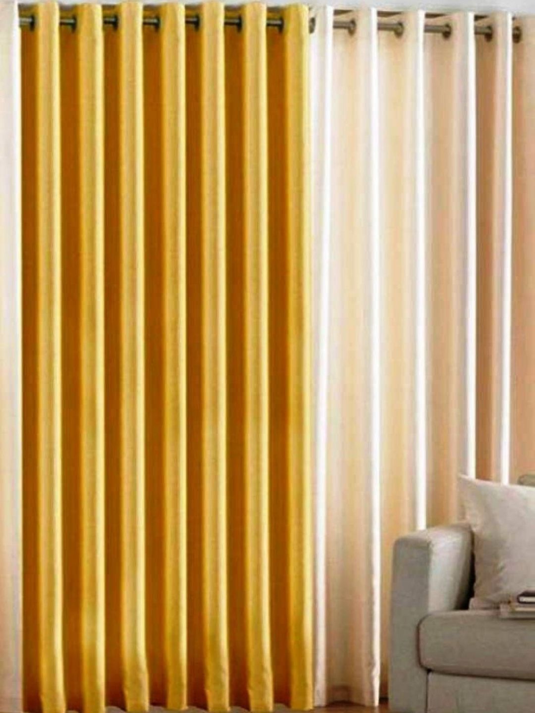 BELLA TRUE Yellow & Cream-Coloured 2 Pieces Long Door Curtains-picture-22