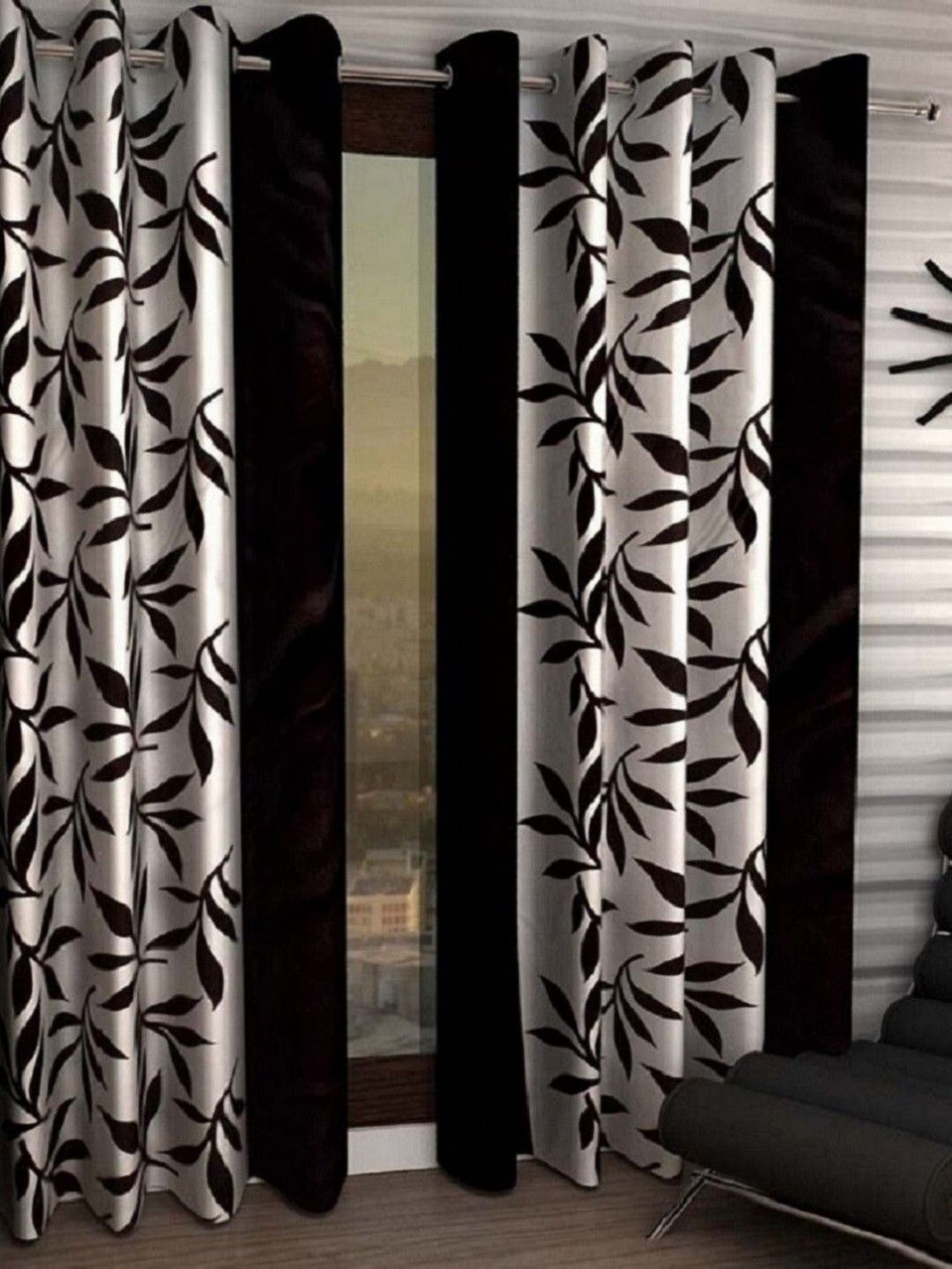 BELLA TRUE Black & White 2 Pieces Floral Window Curtains-picture-24