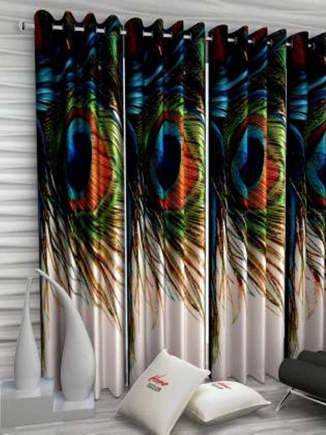 BELLA TRUE White And Green 4 Pieces Floral Printed Regular Long Door Curtains-image-3