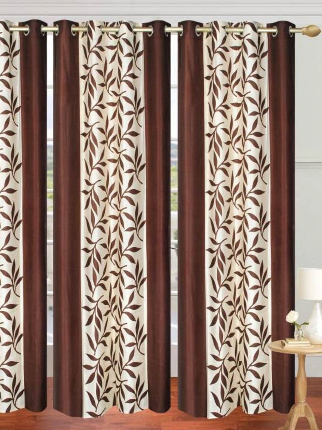 BELLA TRUE Brown & White 3 Pieces Floral Ripple Fold Long Door Curtain-picture-36
