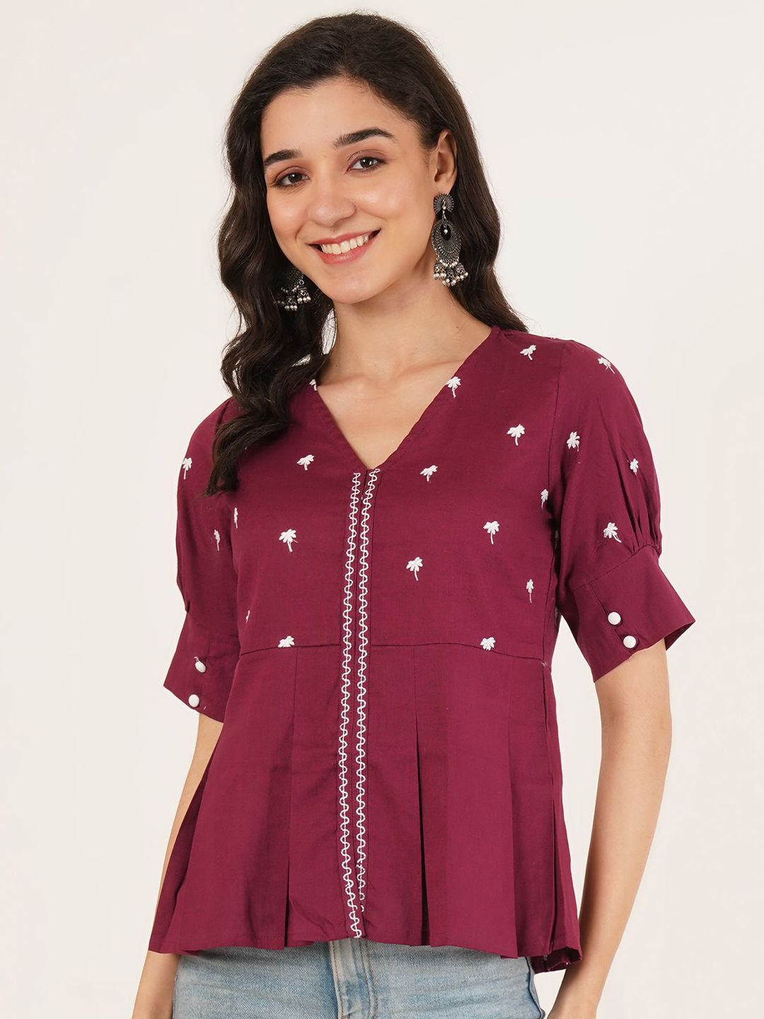 Ethic Glance Women Embroidered Pure Cotton Peplum Top-picture-11