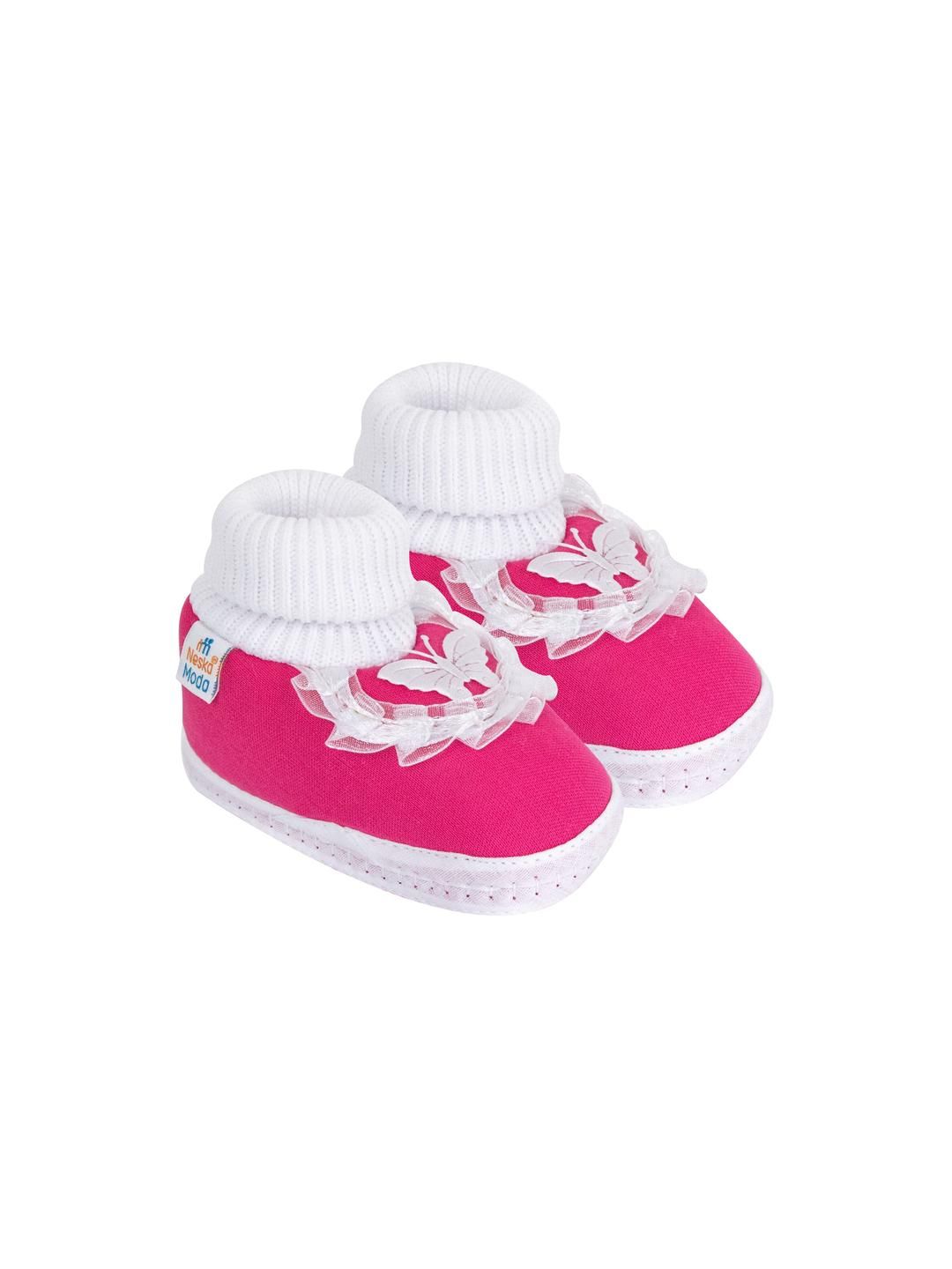 Neska Moda 12 To 18 Months Non Slip Baby Girls Butterfly Frill Cotton Booties (Toe to Heel Length - 14 cm, Rani)-picture-44