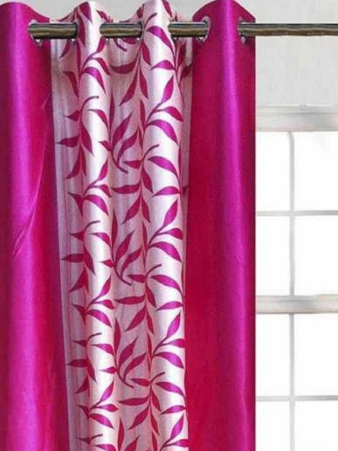 BELLA TRUE Pink & White Floral printed Black Out Door Curtain-image-2