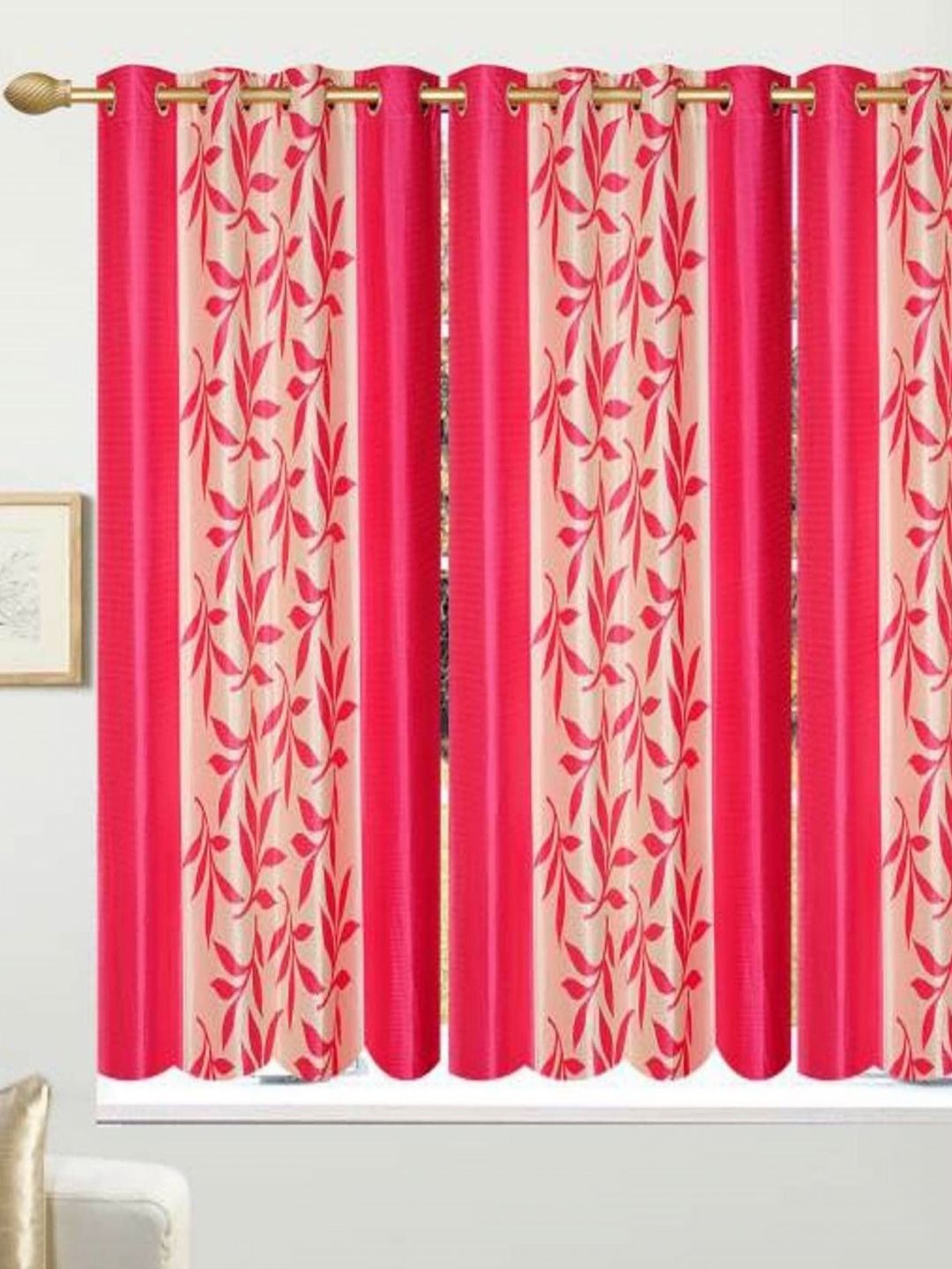 BELLA TRUE Pink & Cream 3 Pieces Floral Printed Black Out Ripple Fold Window Curtains-picture-29