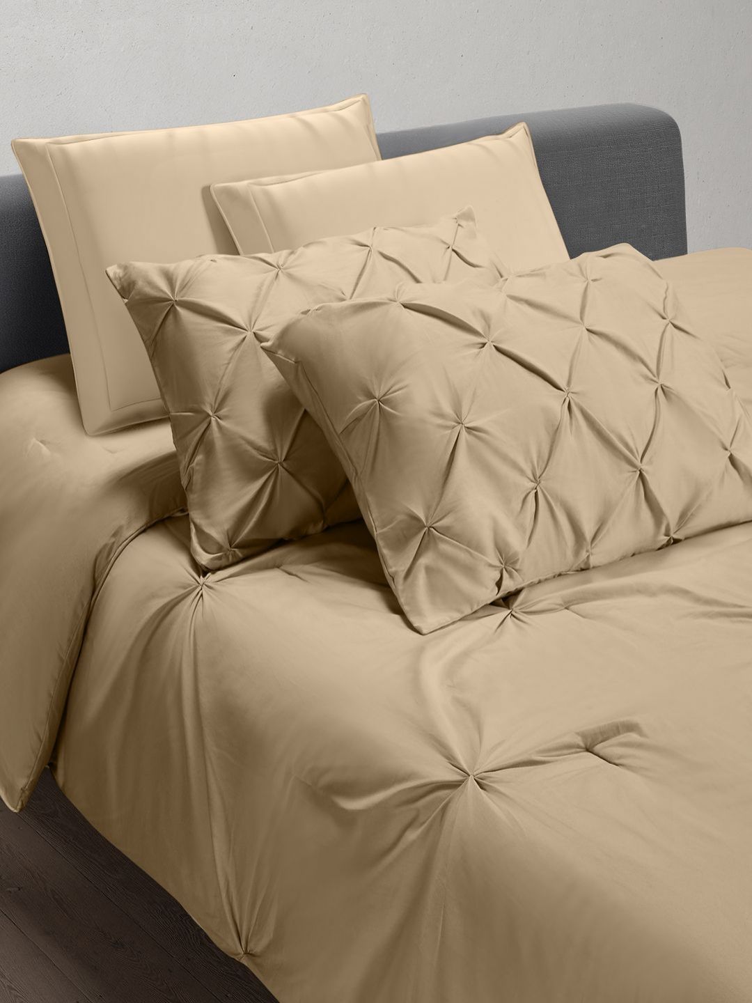 SANSAAR A DDECOR BRAND LIVE CONSCIOUSLY Beige Self Design Cotton 3 Piece Bedding Set-image-3