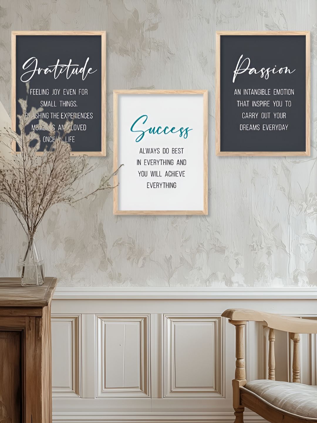 Kotart Brown & Navy Blue 3 Pieces Motivational Wooden Wall Arts-picture-36