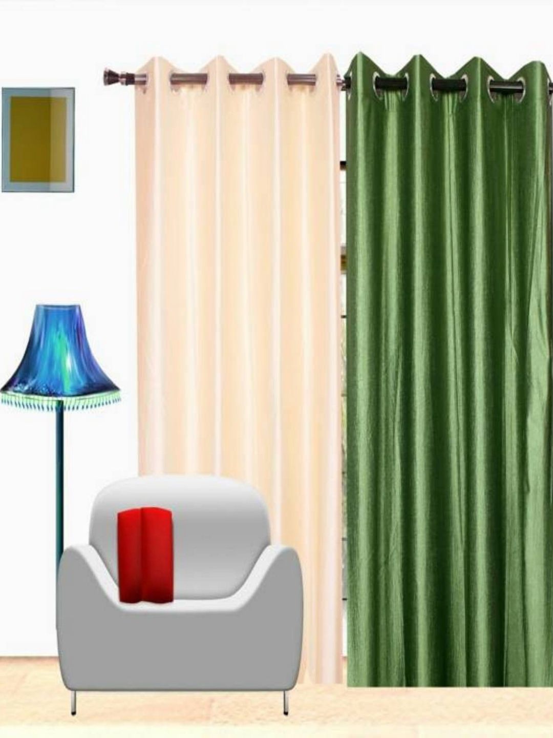 BELLA TRUE Green & Cream 2 Pieces Long Door Curtains-picture-21