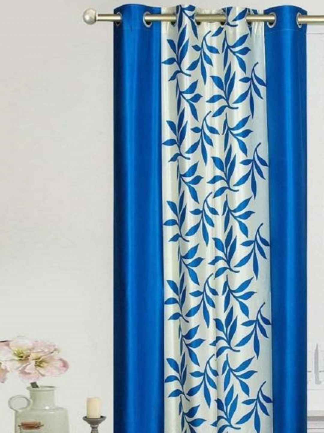 BELLA TRUE White & Blue Floral Printed Black Out Long Door Curtain-image-14