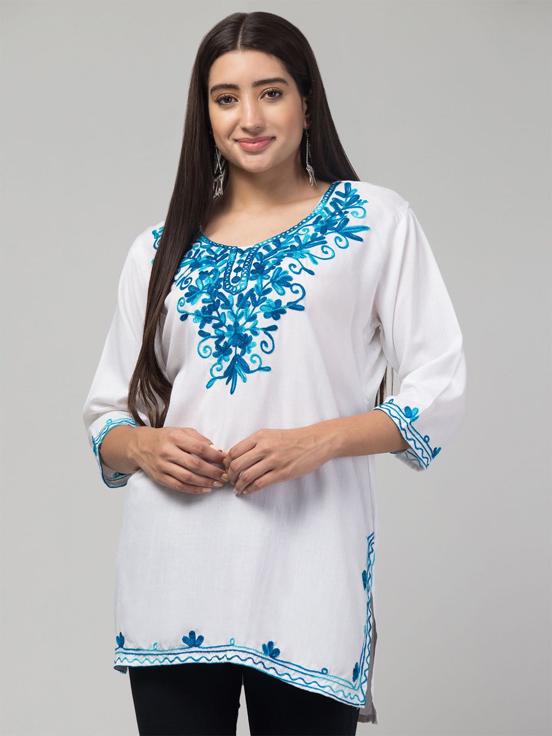 ILMA CREATION Women Floral Embroidered V-Neck Straight Kurti-picture-50