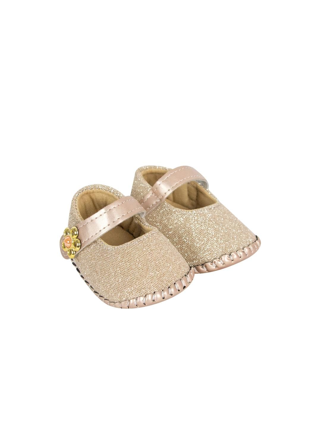 Neska Moda 6 To 12 Months Newborn Baby Girls Belly Shoe Fancy Partywear Soft Baby Sandal Booties (Toe to Heel Length - 12 cm, Gold)