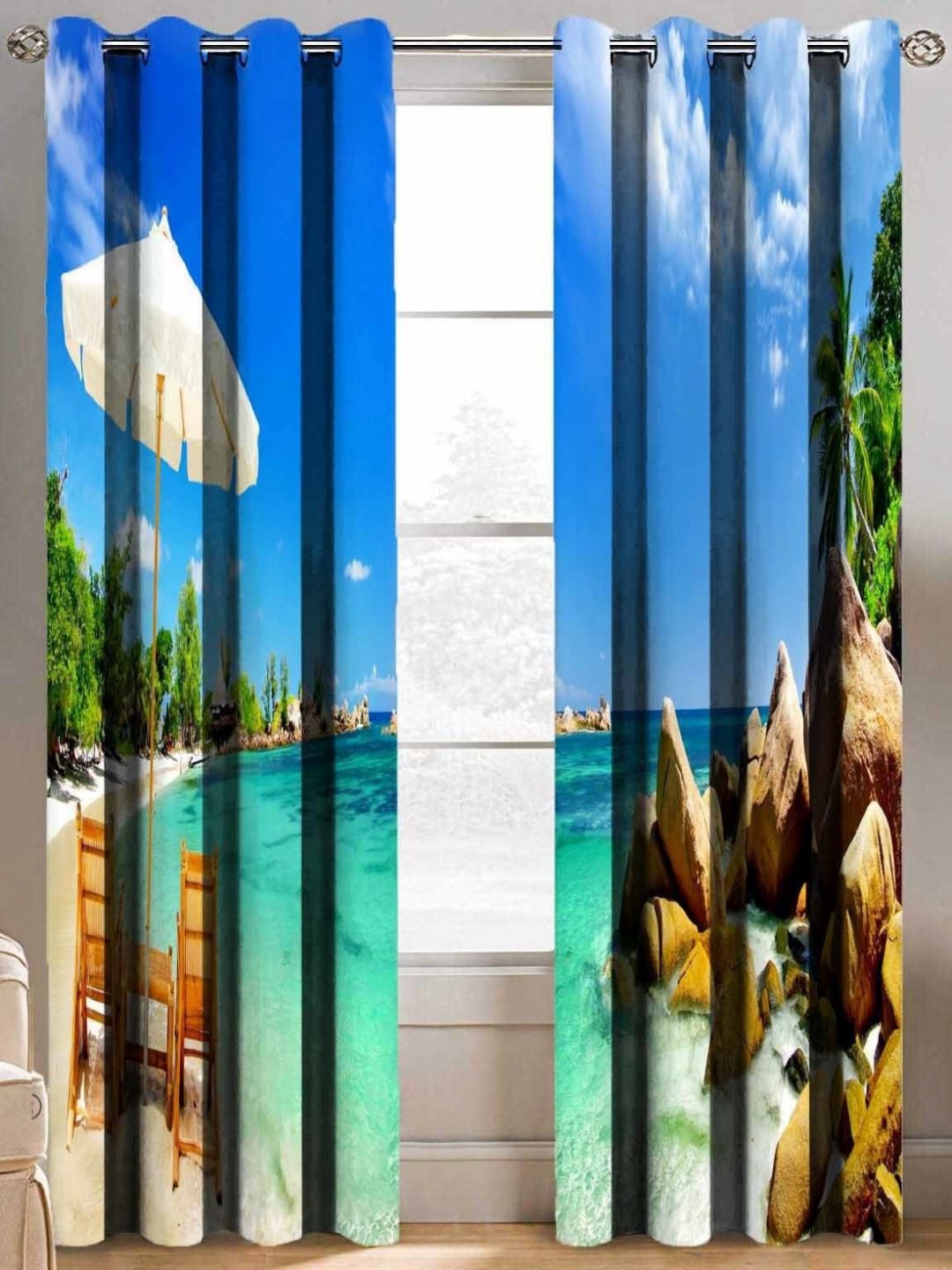 BELLA TRUE Blue & Green 2 Pieces Ethnic Motifs Printed Window Curtains-picture-17