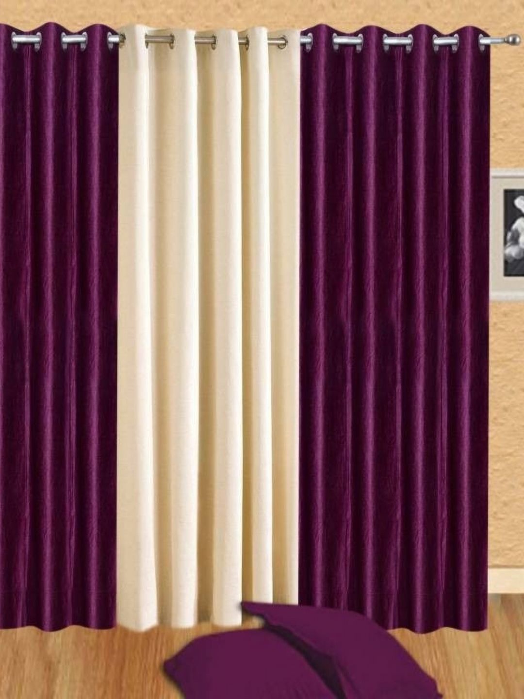 BELLA TRUE Burgundy & Cream 3 Pieces Ripple Fold Window Curtains-picture-33