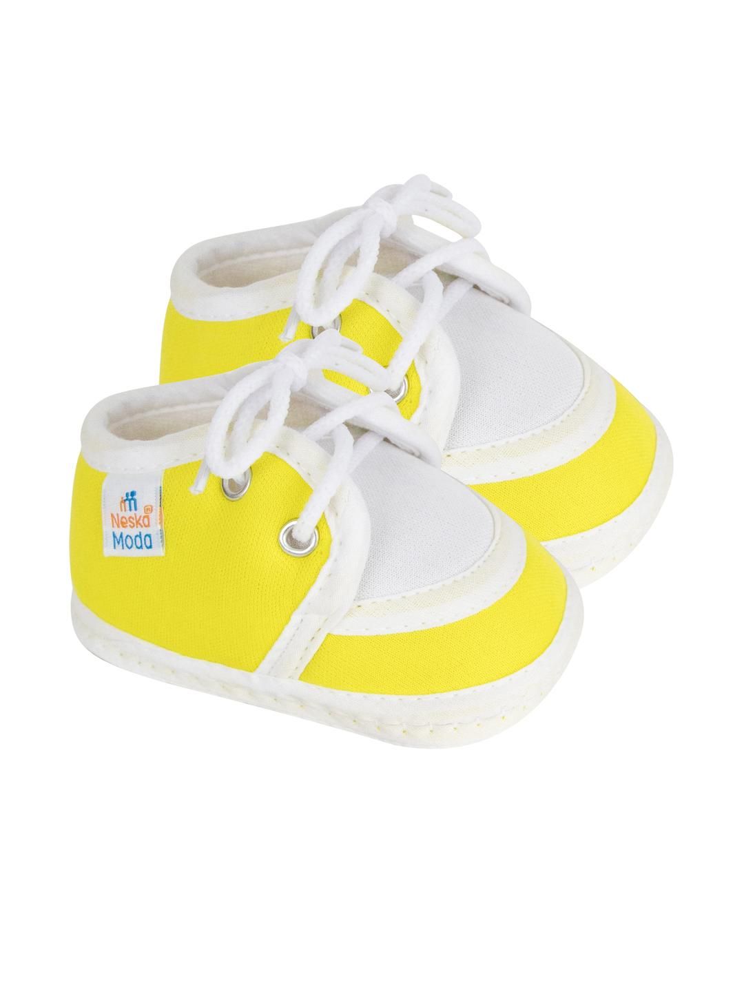 Neska Moda 3 To 12 Months Baby Boys & Baby Girls Cute Soft Cotton Pre-Walker Lace Booties (Toe to Heel Length - 12 cm, White, Yellow)-picture-22