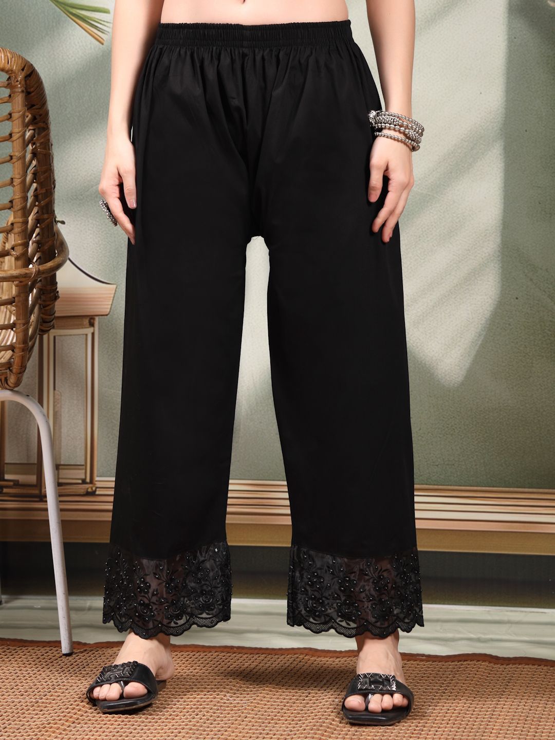 Clora Creation Women Hem Design Ethnic Cotton Palazzos-picture-31
