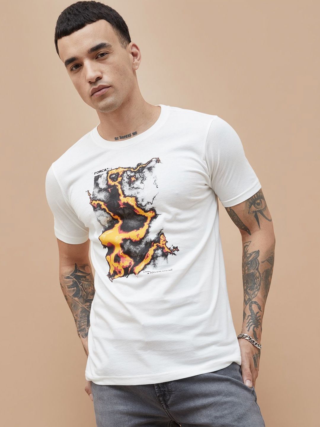 Forca by Lifestyle Men Printed Raw Edge T-shirt-picture-11
