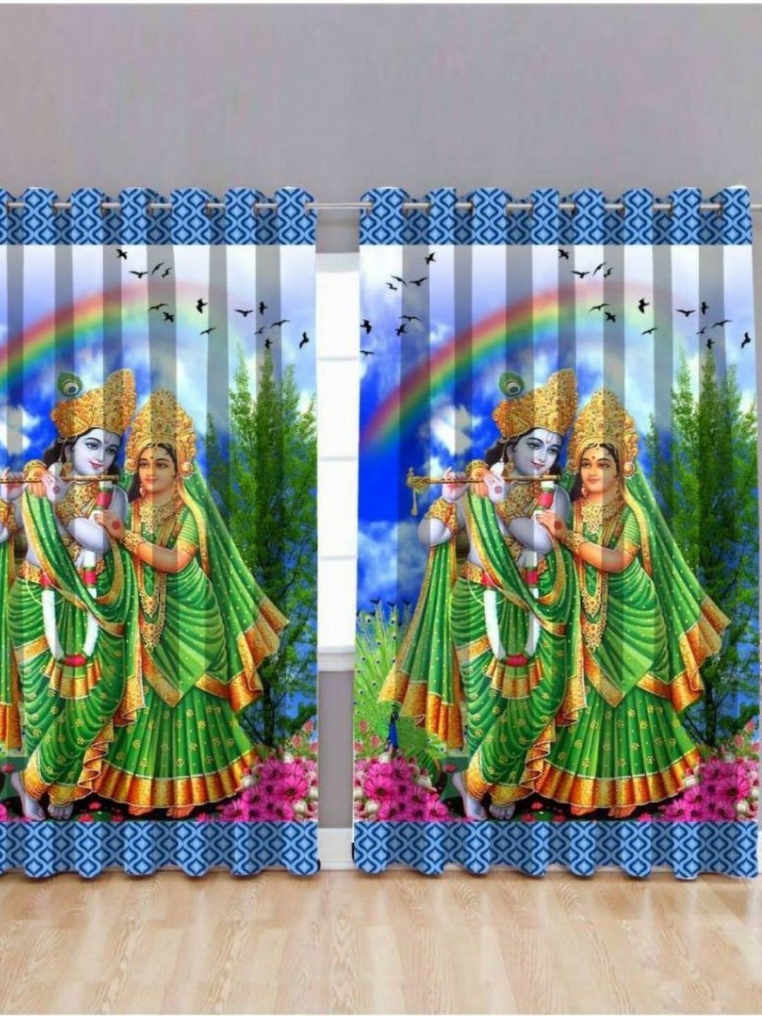 BELLA TRUE Blue & Green 2 Pieces Ethnic Motifs Printed Ripple Fold Door Curtains-picture-22