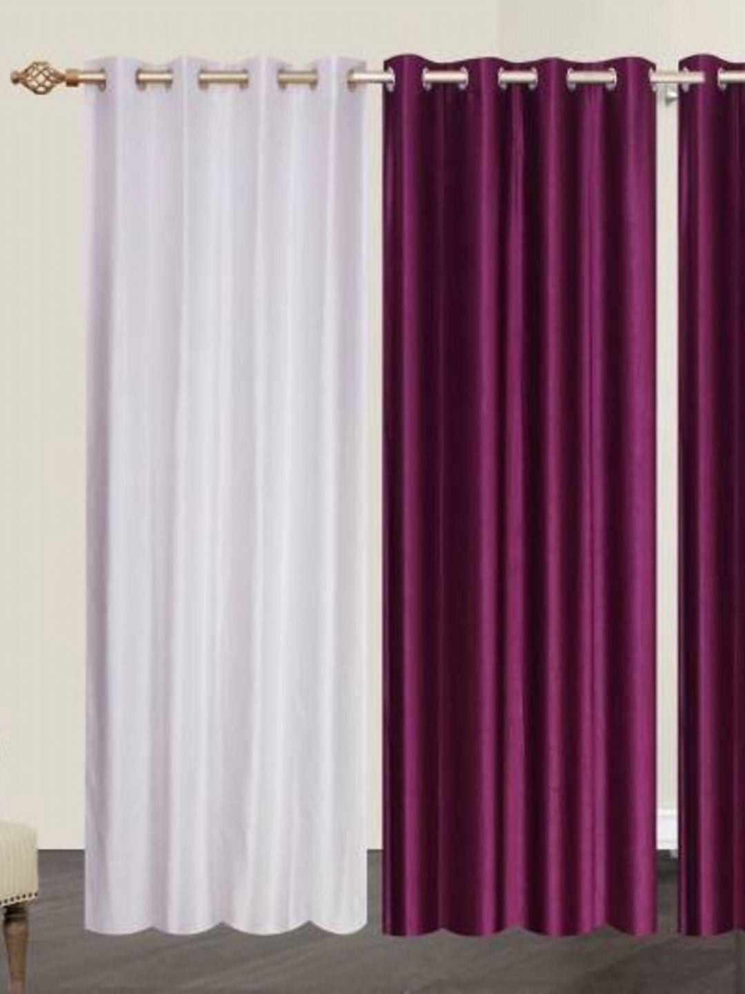 BELLA TRUE Burgundy & White 4 Pieces Ripple Fold Black Out Long Door Curtains-picture-18