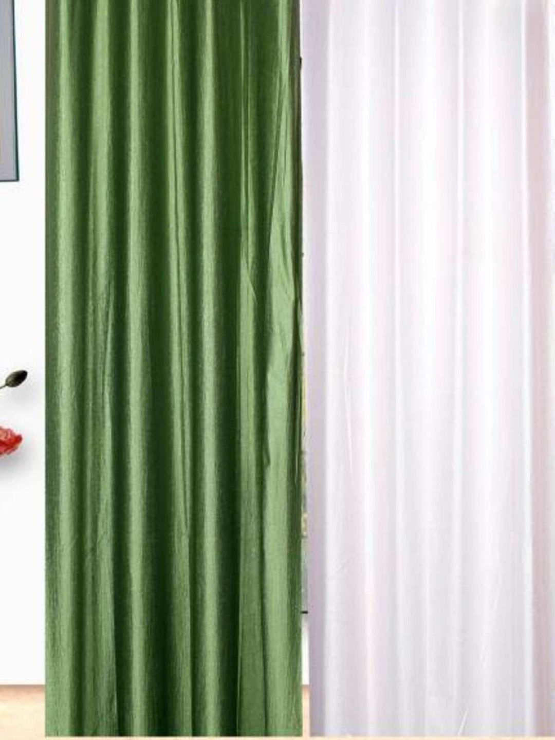 BELLA TRUE White And Green 2 Pieces Window Curtains-picture-11