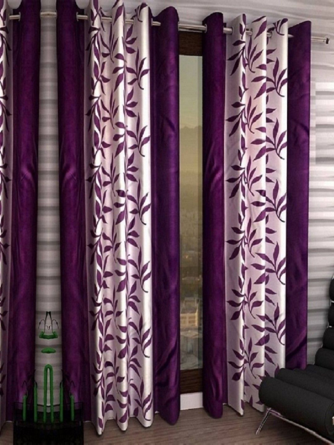BELLA TRUE Purple & Pink 4 Pieces Printed Door Curtains-picture-40