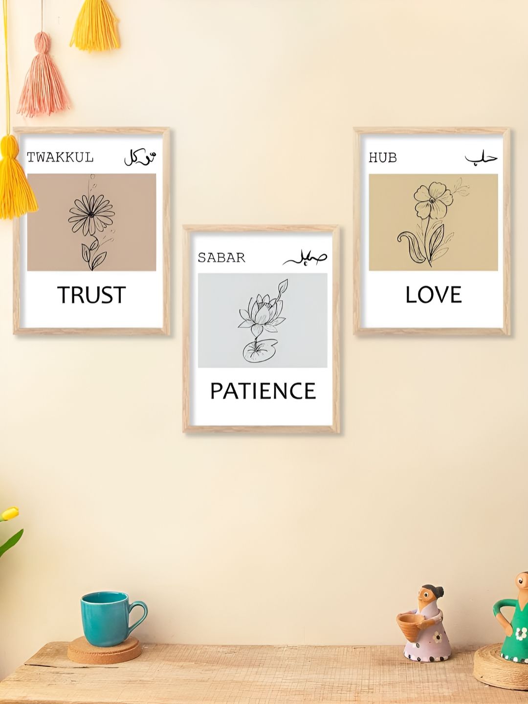 Kotart Brown & White 3 Pieces Islamic Wooden Wall Arts-picture-41