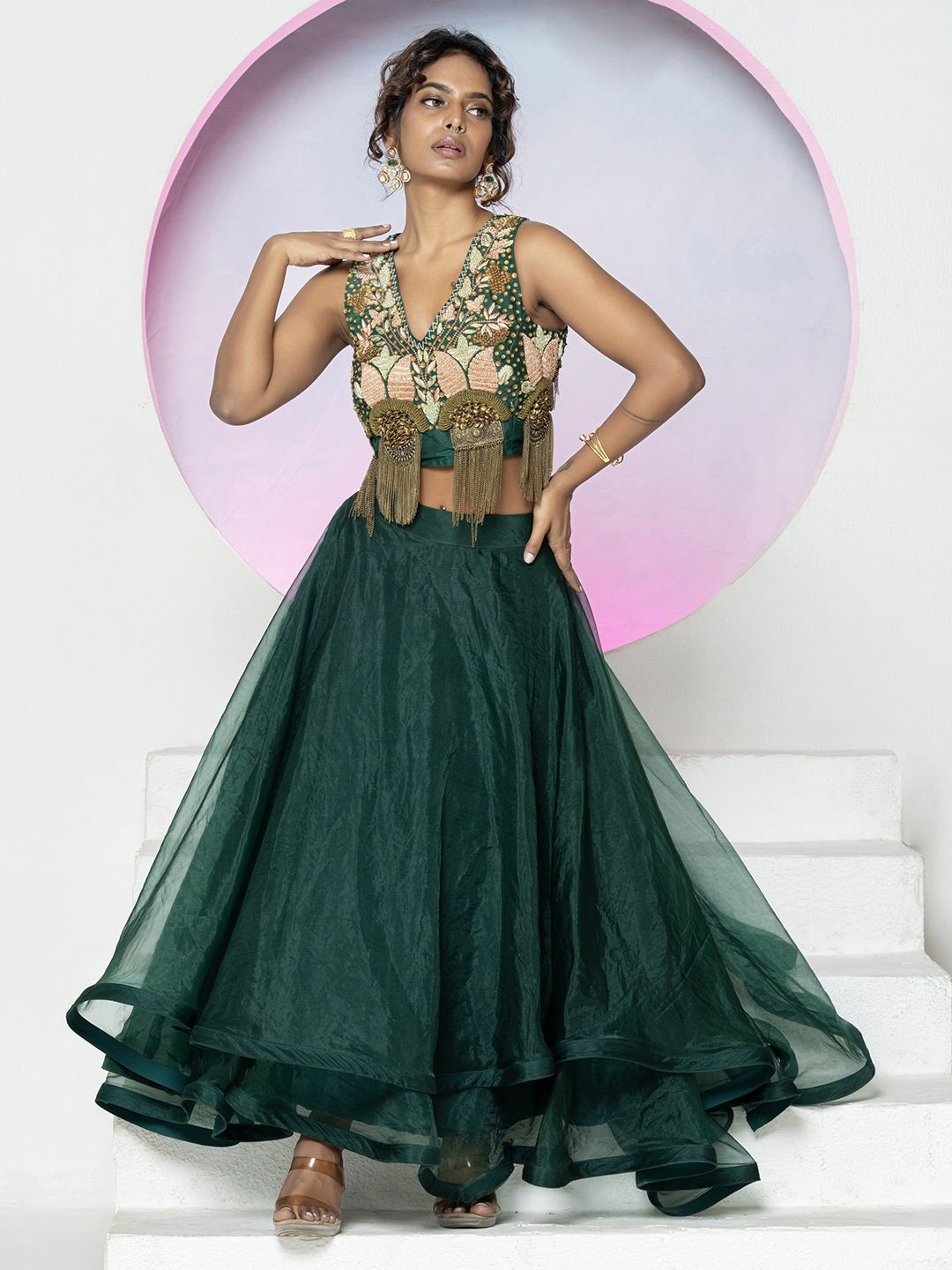 GloballyRonakRBafna Embellished Beads and Stones Made to Measure Lehenga & Blouse-picture-17