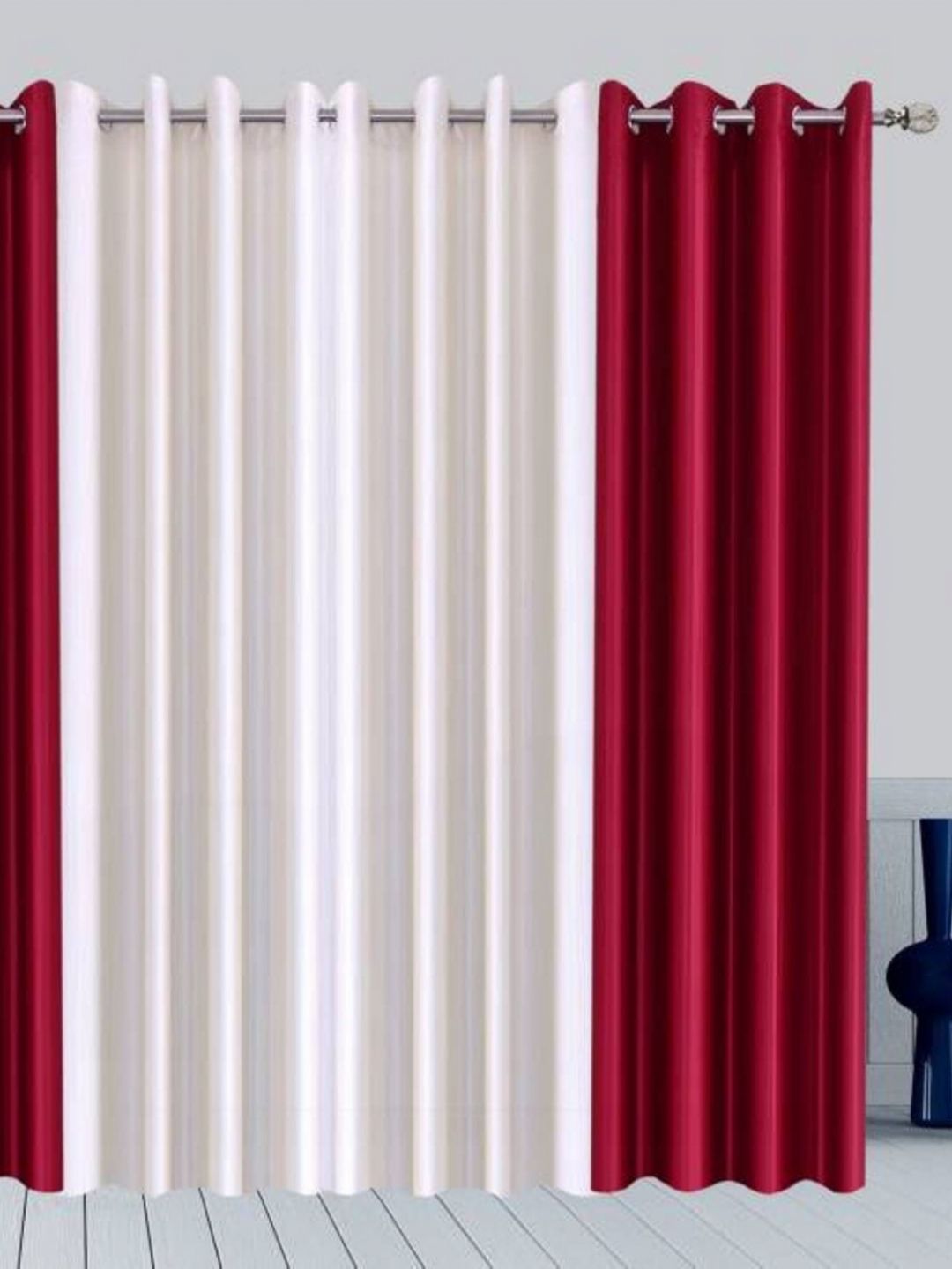 BELLA TRUE Maroon & White 4 Pieces Black Out Window Curtains-picture-27