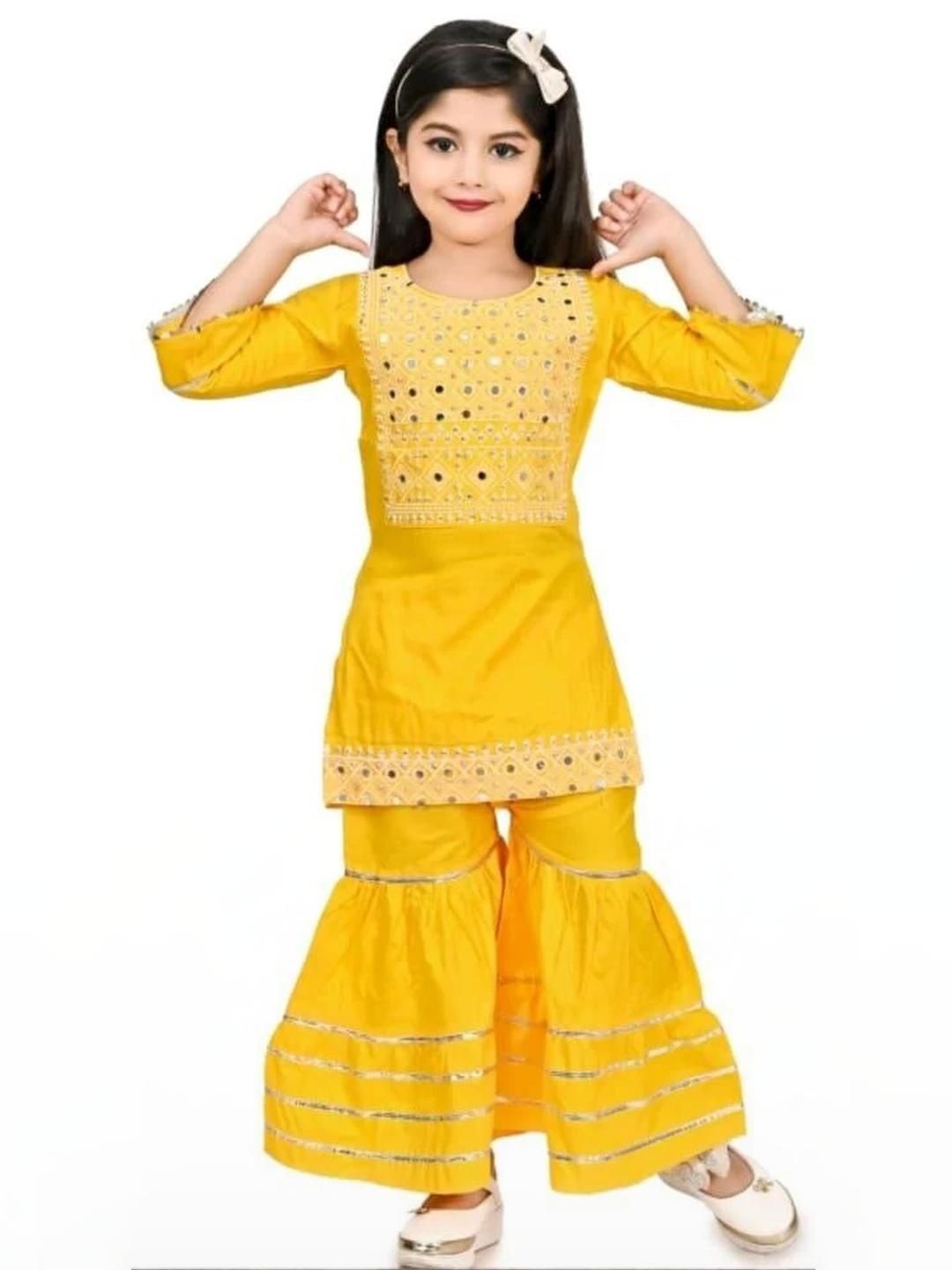 ikonic fashion Girls Festive & Party Angarkha and Sharara Set (Yellow Pack of 1)-picture-57
