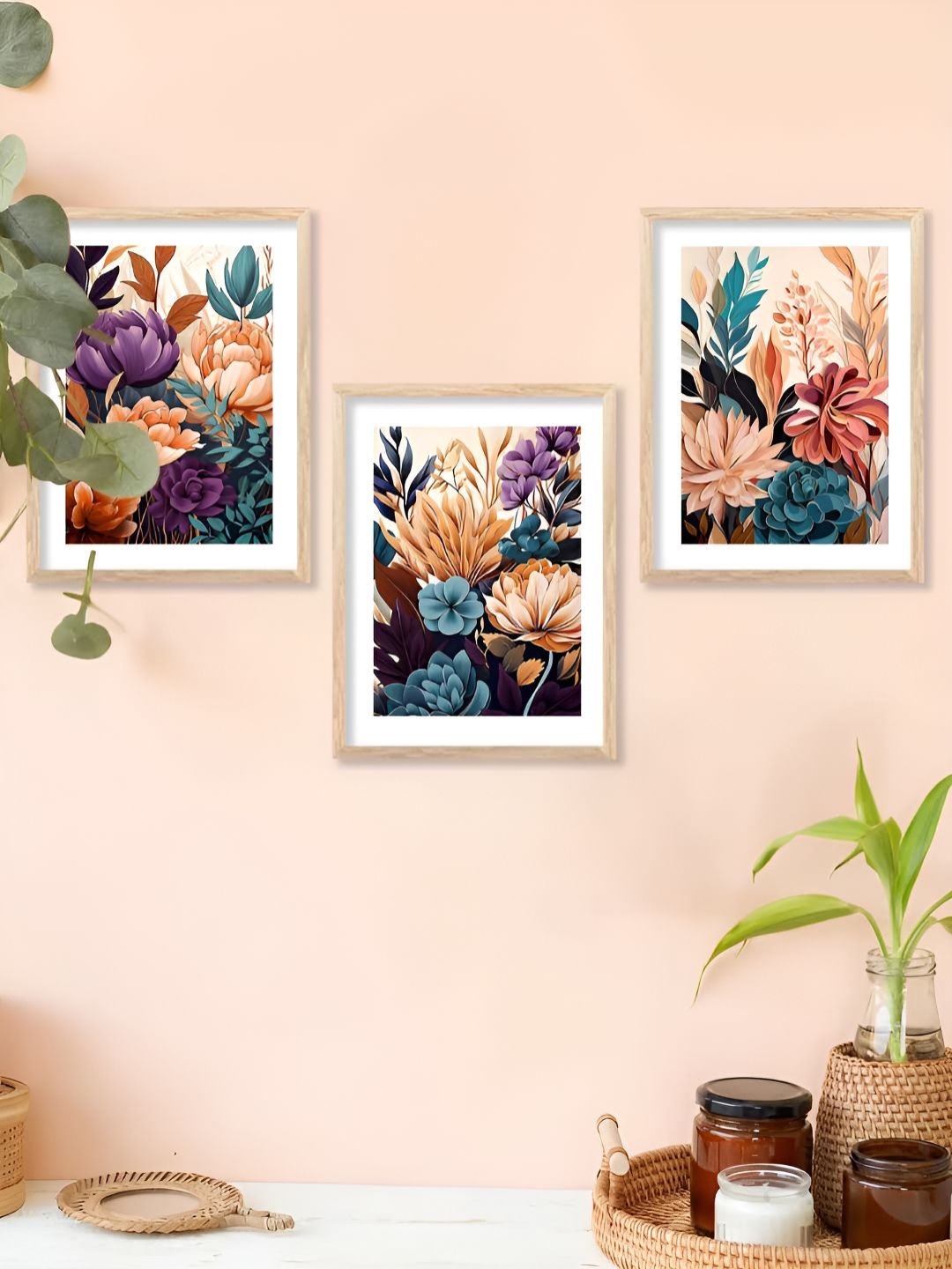 Kotart Brown & Green 3 Pieces Wooden Floral and Botanical Wall Arts-picture-37