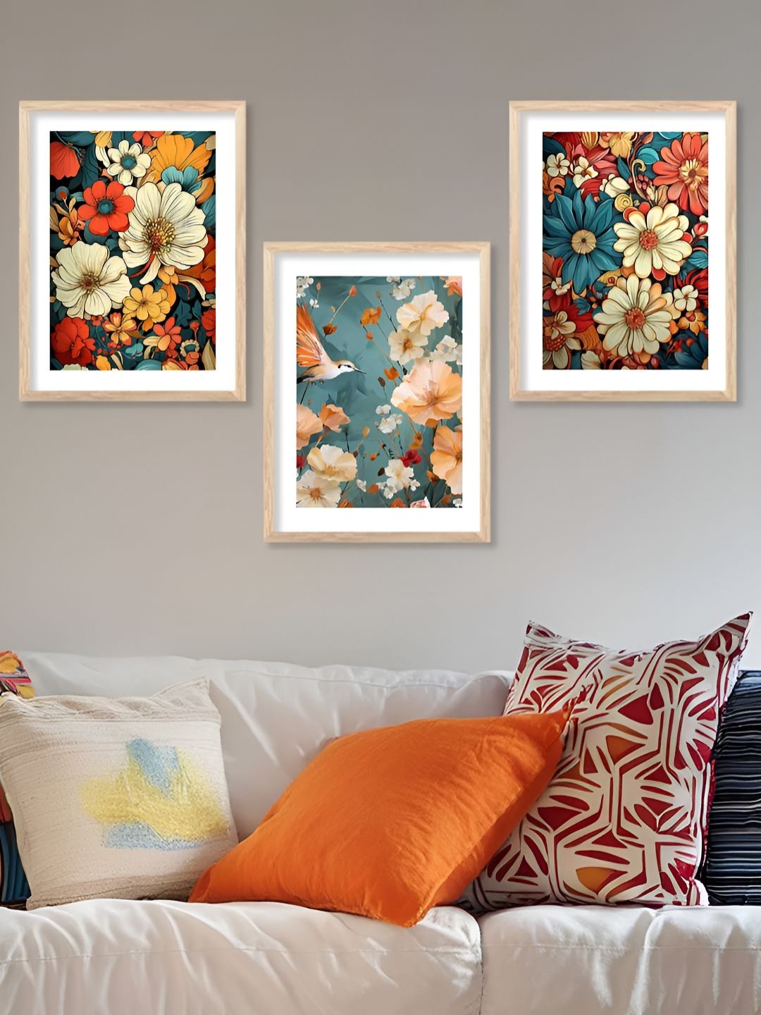 Kotart Brown & Orange 3 Pieces Floral Wooden Wall Arts-picture-11